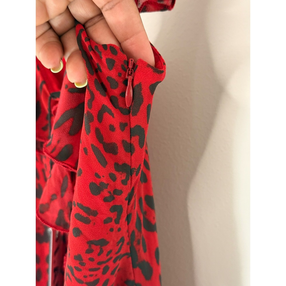 I.AM.GIA Julietta Mini Dress Red Leopard Mini Bodycon Chiffon Ruffle Medium - Picture 8 of 13